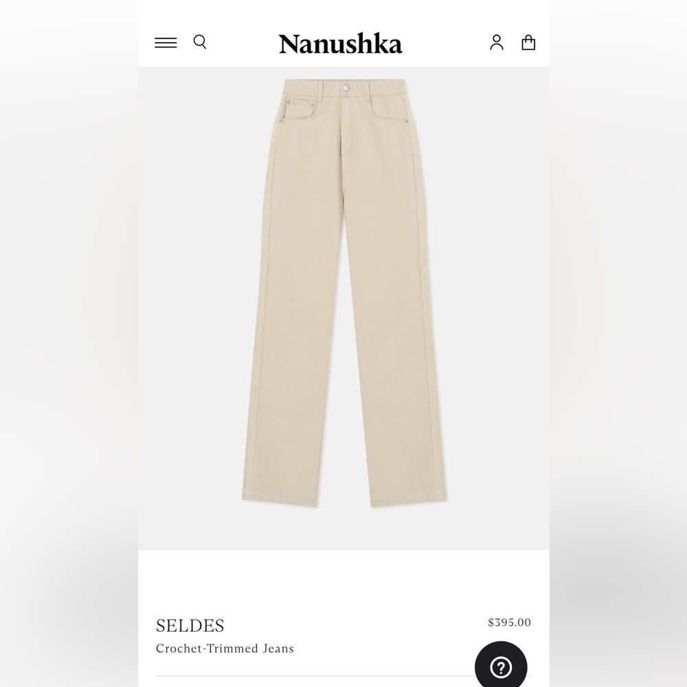 NWT Nanushka Seldes Beige Crochet-Trimmed Jeans 25 Quiet Luxury